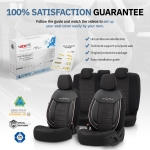 Set tapiterie luxoasa OTOM textil cu piele ecologica COMFORT LINE Design – Neagra cu cusatura alba, pentru scaune fata si spate