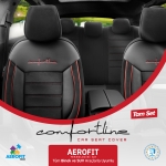 Set tapiterie luxoasa OTOM textil cu piele ecologica COMFORT LINE Design – Neagra cu cusatura rosie, pentru scaune fata si spate