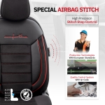 Set tapiterie luxoasa OTOM textil cu piele ecologica COMFORT LINE Design – Neagra cu cusatura rosie, pentru scaune fata si spate