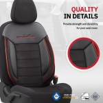 Set tapiterie luxoasa OTOM textil cu piele ecologica COMFORT LINE Design – Neagra cu cusatura rosie, pentru scaune fata si spate