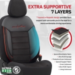 Set tapiterie luxoasa OTOM textil cu piele ecologica COMFORT LINE Design – Neagra cu cusatura rosie, pentru scaune fata si spate