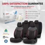 Set tapiterie luxoasa OTOM textil cu piele ecologica COMFORT LINE Design – Neagra cu cusatura rosie, pentru scaune fata si spate