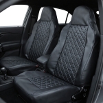 Set 1+1 Huse universala pentru scaunele din fata din piele ecologica cu tetiera integrata – Negru