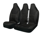 Set 2+1 husa universala textila pentru scaunele din fata ale unui microbuz, cu tetiera integrata – Negru cu cusatura gri