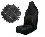 Set 2+1 husa universala textila pentru scaunele din fata ale unui microbuz, cu tetiera integrata – Negru cu cusatura gri