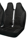 Set 2+1 husa universala textila pentru scaunele din fata ale unui microbuz, cu tetiera integrata – Negru cu cusatura gri