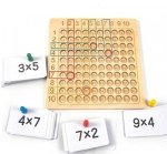 Tabla matematica educativa din lemn cu carduri pentru inmultire