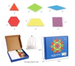 Joc educativ, tangram din lemn, joc asiatic cu 155 piese geometrice multicolore