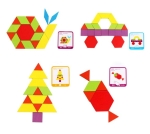 Joc educativ, tangram din lemn, joc asiatic cu 155 piese geometrice multicolore