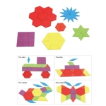 Joc educativ, tangram din lemn, joc asiatic cu 155 piese geometrice multicolore