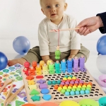 Joc Montessori 5 in 1 Logarithmic Plate Beads, din lemn