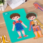 Set Corpul uman, puzzle lemn, 35 piese, model baietel, +6 ani