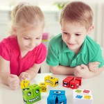 Puzzle din lemn Emotii, Expression Building Blocks, 12 piese +3 ani