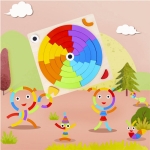 Puzzle educativ din lemn TANGRAM cu 15 carduri duble cu figurine