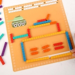 Joc educativ din lemn Montessori Shape Cognition Puzzle Matematic cu Modele, Aritmetica si Stickere pentru Numarare