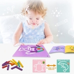 Joc educativ din lemn Montessori Shape Cognition Puzzle Matematic cu Modele, Aritmetica si Stickere pentru Numarare