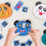 Joc educational Montessori din lemn – Panda Face Changer, multicolor