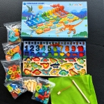 Joc educativ din lemn, sortator de culori, cifre, forme geometrice, dinozauri si joc de pescuit cu magnet