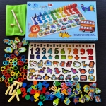 Montessori jucarie educativa din lemn cu cifre, forme si dinozauri