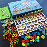 Montessori jucarie educativa din lemn cu cifre, forme si dinozauri