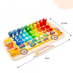 Puzzle Montessori din lemn „Busy School Bus” – autobuz scolar cu numere, forme si pescuit magnetic