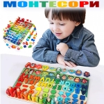 Montessori jucarie educativa din lemn cu litere, cifre, forme si pescuit magnetic