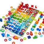 Montessori jucarie educativa din lemn cu litere, cifre, forme si pescuit magnetic