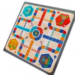 Tabla educativa din lemn, fata-verso, cu doua jocuri, Ludo si Scarilor 3+ ani