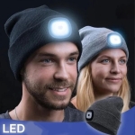 Caciula neagra cu LED reincarcabil, compatibila cu masina de spalat, baterie detasabila, incarcare USB