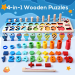 Jucarie Montessori din Lemn pentru Copii - Puzzle cu Numere, Sortator de Forme