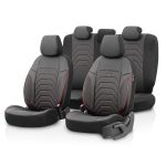 Set tapiterie luxoasa OTOM textil cu piele ecologica CORE Design – Neagra cu cusatura rosie, pentru scaune fata si spate