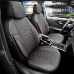 Set tapiterie luxoasa OTOM textil cu piele ecologica CORE Design – Neagra cu cusatura rosie, pentru scaune fata si spate