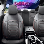 Set tapiterie luxoasa OTOM textil cu piele ecologica CORE Design – Neagra cu cusatura rosie, pentru scaune fata si spate