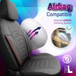 Set tapiterie luxoasa OTOM textil cu piele ecologica CORE Design – Neagra cu cusatura rosie, pentru scaune fata si spate