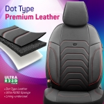 Set tapiterie luxoasa OTOM textil cu piele ecologica CORE Design – Neagra cu cusatura rosie, pentru scaune fata si spate