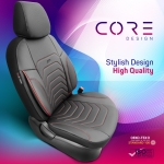 Set tapiterie luxoasa OTOM textil cu piele ecologica CORE Design – Neagra cu cusatura rosie, pentru scaune fata si spate