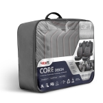 Set tapiterie luxoasa OTOM textil cu piele ecologica CORE Design – Neagra cu cusatura rosie, pentru scaune fata si spate