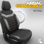 Set tapiterie luxoasa OTOM textil cu piele ecologica INDIVIDUAL Design – Neagra cu cusatura rosie, pentru scaune fata si spate