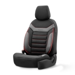 Set tapiterie luxoasa OTOM textil cu piele ecologica INDIVIDUAL Design – Neagra cu cusatura rosie, pentru scaune fata si spate