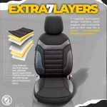 Set tapiterie luxoasa OTOM textil cu piele ecologica INDIVIDUAL Design – Neagra cu cusatura rosie, pentru scaune fata si spate