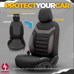 Set tapiterie luxoasa OTOM textil cu piele ecologica INDIVIDUAL Design – Neagra cu cusatura rosie, pentru scaune fata si spate