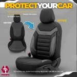 Set tapiterie luxoasa OTOM textil cu piele ecologica INDIVIDUAL Design – Neagra cu cusatura gri, pentru scaune fata si spate