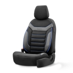 Set tapiterie luxoasa OTOM textil cu piele ecologica INDIVIDUAL Design – Neagra cu cusatura albastra, pentru scaune fata si spate