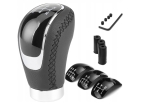 Nuca universala schimbator viteze auto – 5/6 viteze – piele neagra / crom – adaptoare M8 M10 M12