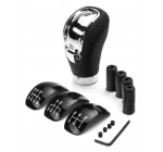 Nuca universala schimbator viteze auto – 5/6 viteze – piele neagra / crom – adaptoare M8 M10 M12