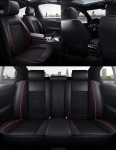 Set Huse Auto universale lux piele + textil, Negru cu cusatura rosie pentru scaune fata si spate