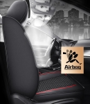 Set Huse Auto universale lux piele + textil, Negru cu cusatura rosie pentru scaune fata si spate