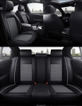 Set Huse Auto universale luxoase din piele ecologica cu material textil, negru cu contur alb pentru scaune fata si spate
