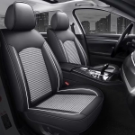 Set Huse Auto universale luxoase din piele ecologica cu material textil, negru cu contur alb pentru scaune fata si spate