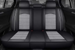 Set Huse Auto universale luxoase din piele ecologica cu material textil, negru cu contur alb pentru scaune fata si spate